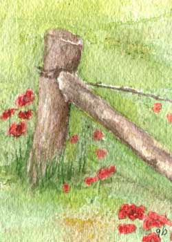 "Pastoral Post" by Ginny Bores, Madison WI - Watercolor